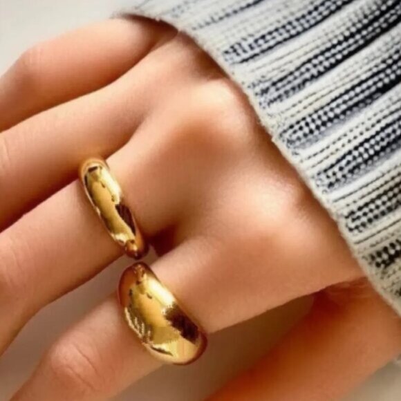 Gold Dome Ring Waterproof Stacking Ring Non-tarnish Gold Ring sz 6-8 PRETTY - Picture 2 of 15